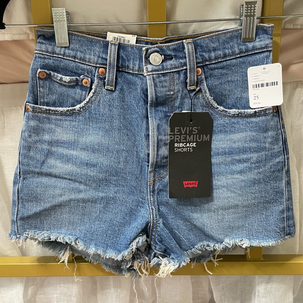 Levi’s for Free People High Rise Rib Cage Blue Denim Cutoffs Shorts Size 25 NWT